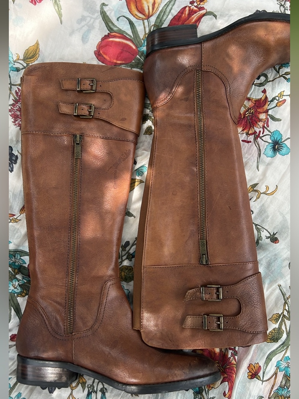 Arturo Chiang Chestnut Leather Mid-Calf Riding Boots